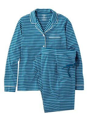 L.L. Bean Women's Super-Soft Shrink-Free Button Front Pajama Set, Stripe Sz XS